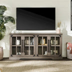 58-Inch Rustic Farmhouse TV Stand with Tempered Glass Doors and Shelves