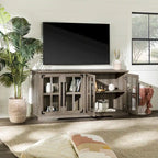 58-Inch Rustic Farmhouse TV Stand with Tempered Glass Doors and Shelves
