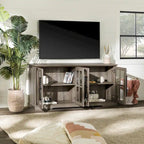 58-Inch Rustic Farmhouse TV Stand with Tempered Glass Doors and Shelves