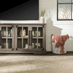 58-Inch Rustic Farmhouse TV Stand with Tempered Glass Doors and Shelves