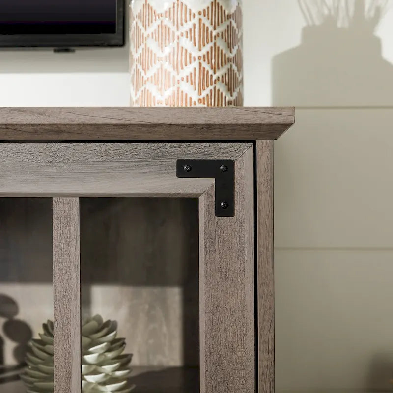 58-Inch Rustic Farmhouse TV Stand with Tempered Glass Doors and Shelves
