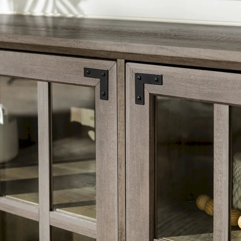 58-Inch Rustic Farmhouse TV Stand with Tempered Glass Doors and Shelves
