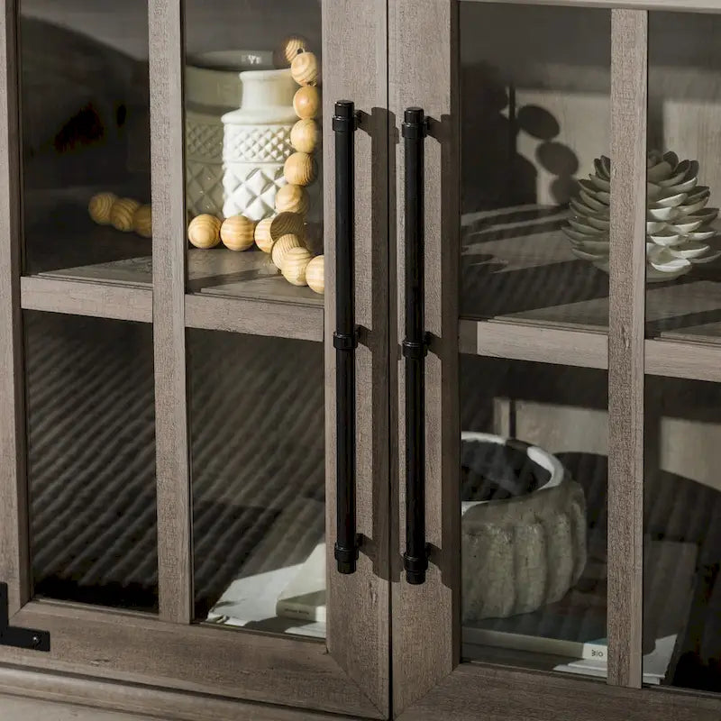 58-Inch Rustic Farmhouse TV Stand with Tempered Glass Doors and Shelves