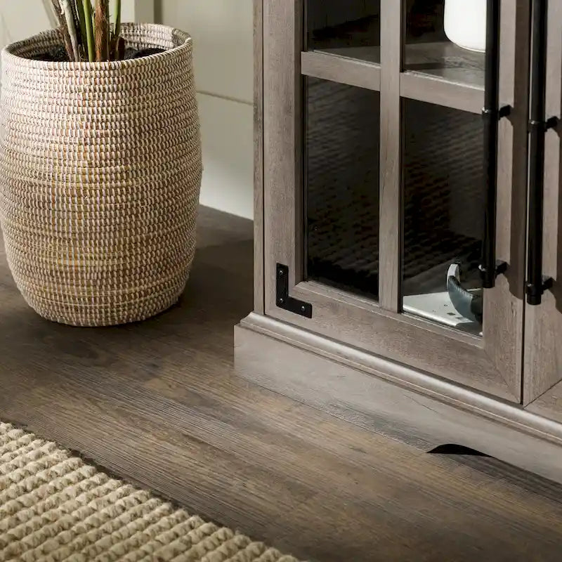 58-Inch Rustic Farmhouse TV Stand with Tempered Glass Doors and Shelves