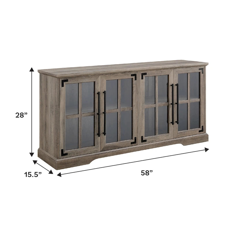 58-Inch Rustic Farmhouse TV Stand with Tempered Glass Doors and Shelves
