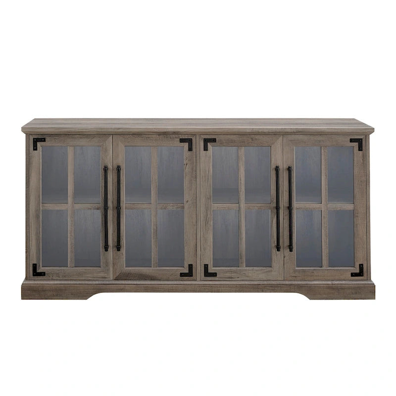 58-Inch Rustic Farmhouse TV Stand with Tempered Glass Doors and Shelves