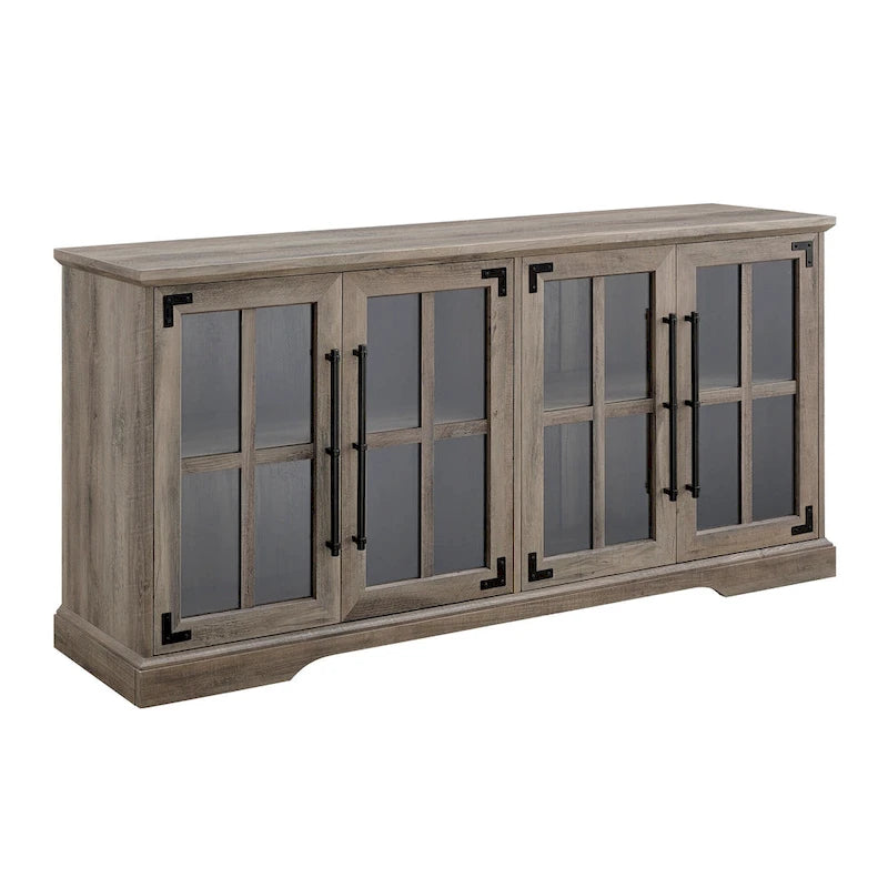 58-Inch Rustic Farmhouse TV Stand with Tempered Glass Doors and Shelves