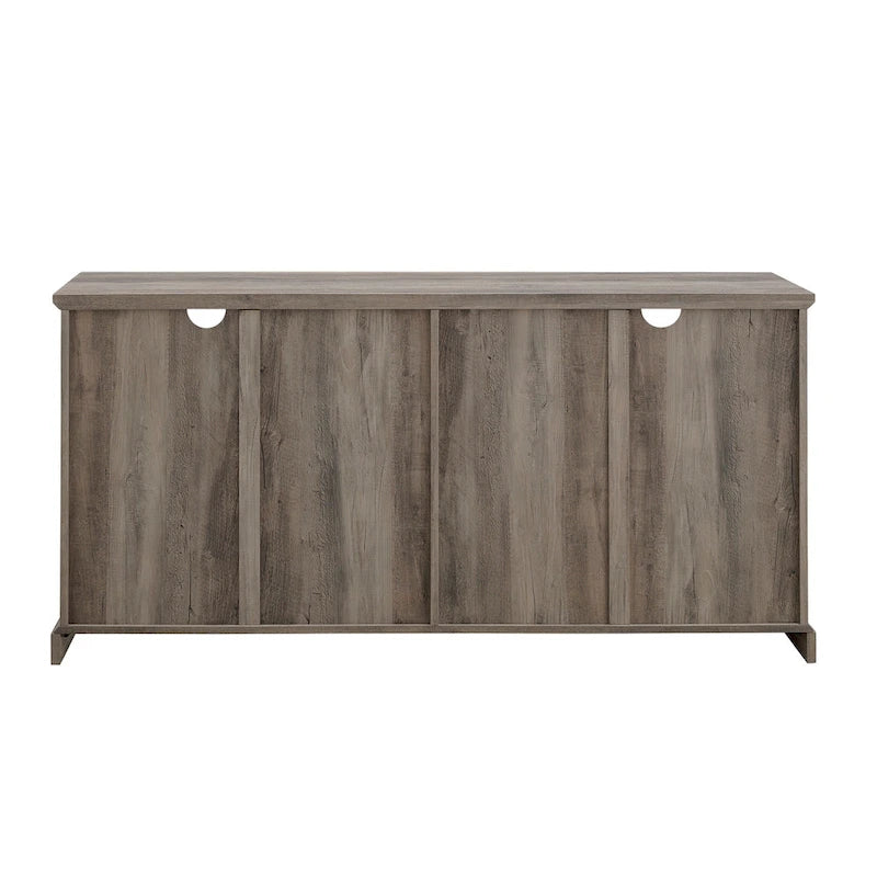 58-Inch Rustic Farmhouse TV Stand with Tempered Glass Doors and Shelves