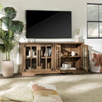 58-Inch Rustic Farmhouse TV Stand with Tempered Glass Doors and Shelves