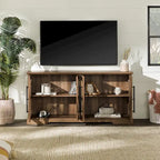 58-Inch Rustic Farmhouse TV Stand with Tempered Glass Doors and Shelves
