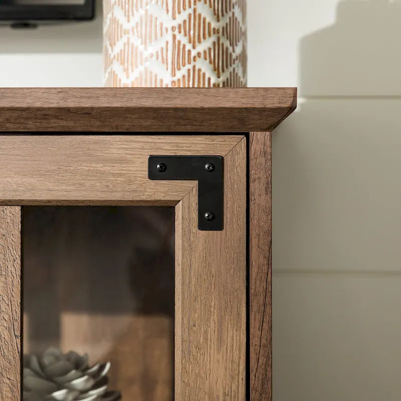 58-Inch Rustic Farmhouse TV Stand with Tempered Glass Doors and Shelves