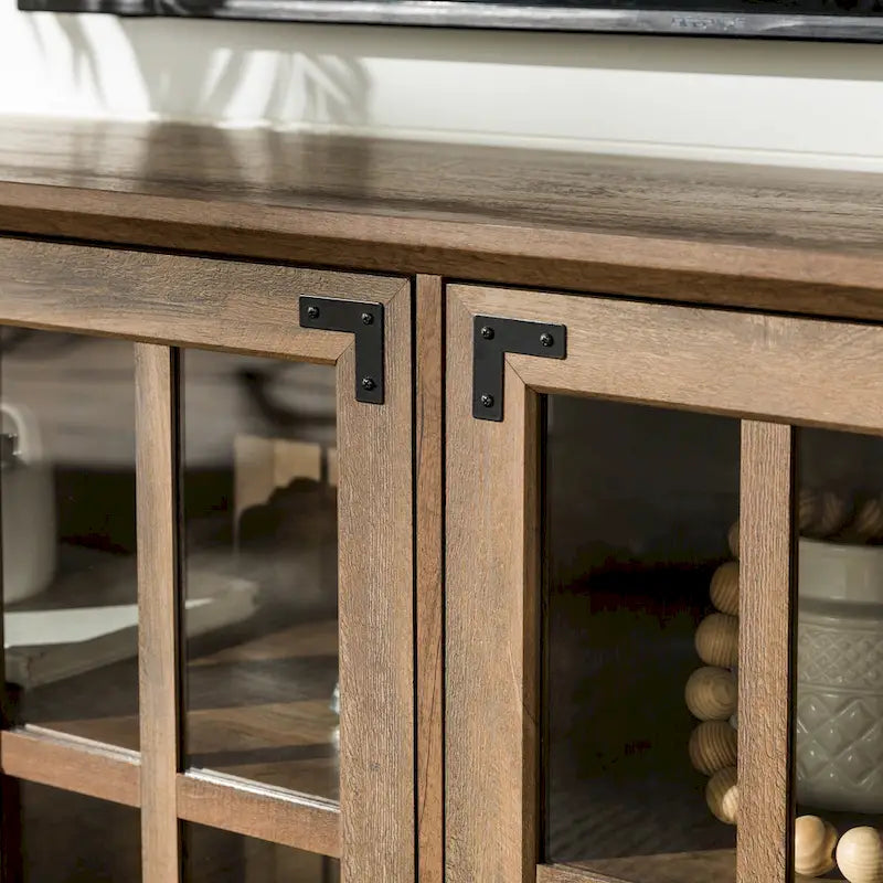 58-Inch Rustic Farmhouse TV Stand with Tempered Glass Doors and Shelves
