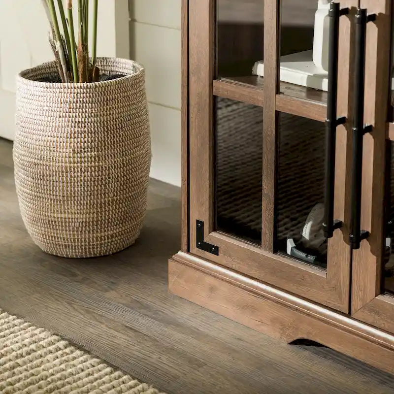 58-Inch Rustic Farmhouse TV Stand with Tempered Glass Doors and Shelves