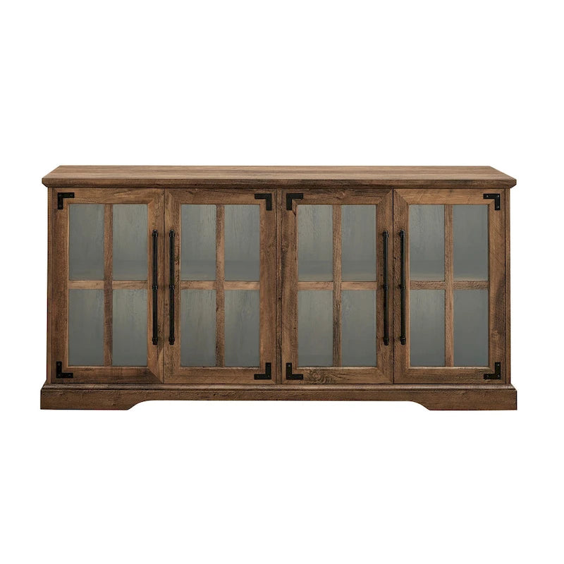58-Inch Rustic Farmhouse TV Stand with Tempered Glass Doors and Shelves