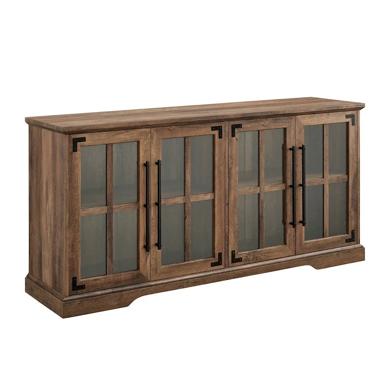 58-Inch Rustic Farmhouse TV Stand with Tempered Glass Doors and Shelves