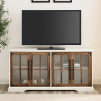 58-Inch Rustic Farmhouse TV Stand with Tempered Glass Doors and Shelves