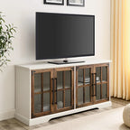 58-Inch Rustic Farmhouse TV Stand with Tempered Glass Doors and Shelves