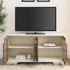 58-Inch Rustic Farmhouse TV Stand with Tempered Glass Doors and Shelves
