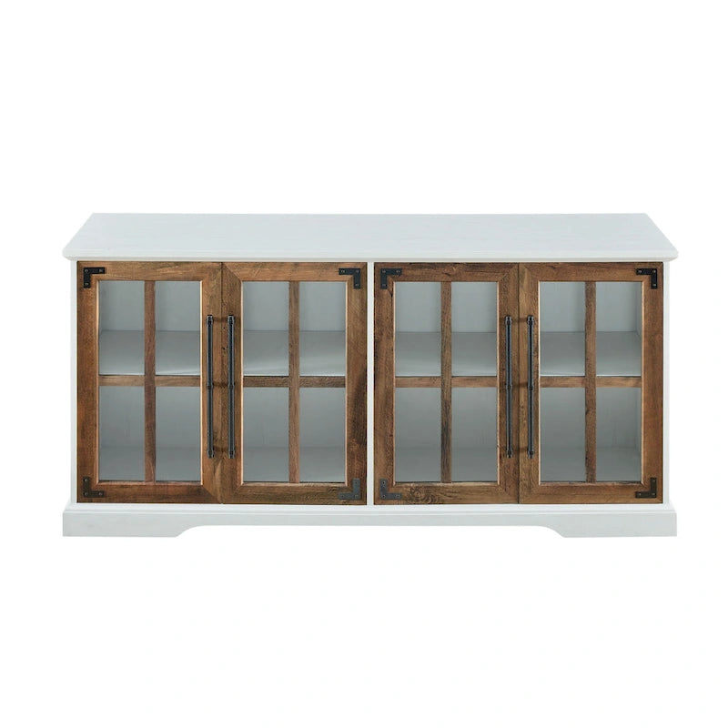 58-Inch Rustic Farmhouse TV Stand with Tempered Glass Doors and Shelves