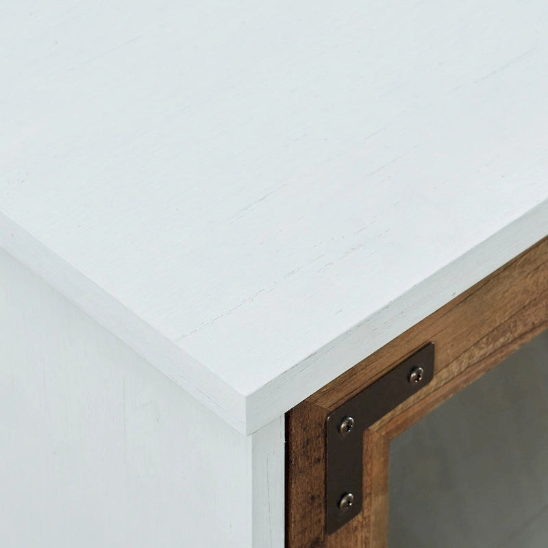 58-Inch Rustic Farmhouse TV Stand with Tempered Glass Doors and Shelves
