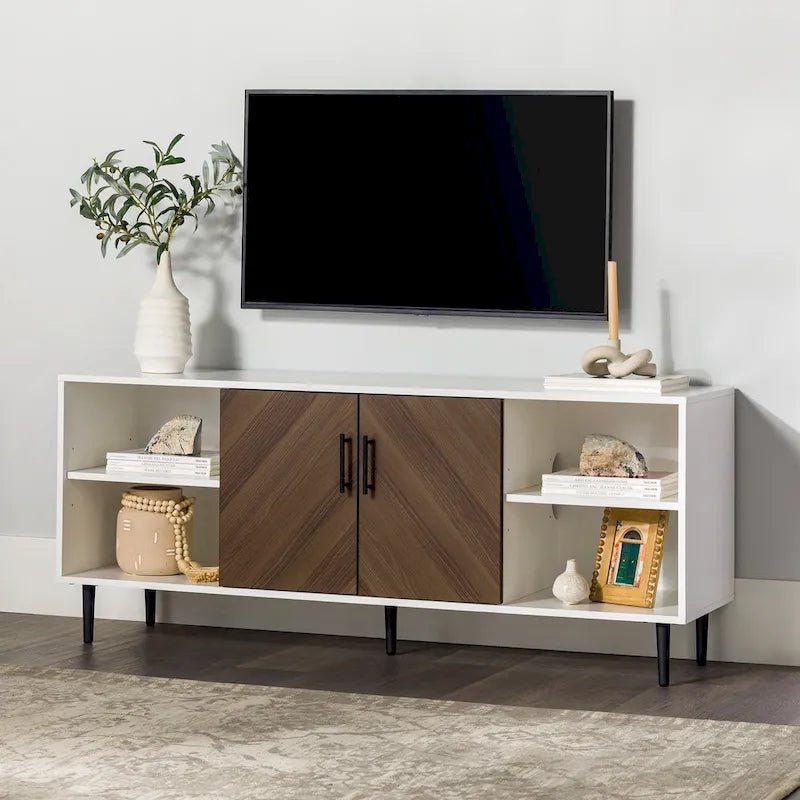58-Inch Modern TV Console with Bookmatch Doors and Adjustable Shelves