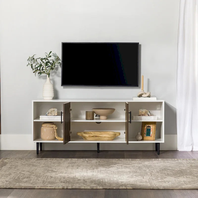 58-Inch Modern TV Console with Bookmatch Doors and Adjustable Shelves