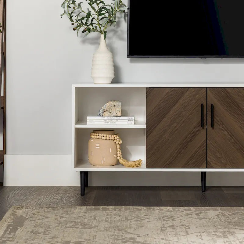 58-Inch Modern TV Console with Bookmatch Doors and Adjustable Shelves