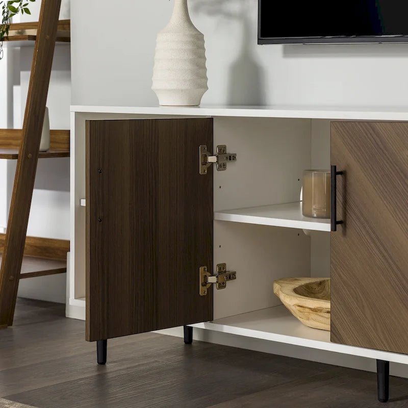 58-Inch Modern TV Console with Bookmatch Doors and Adjustable Shelves