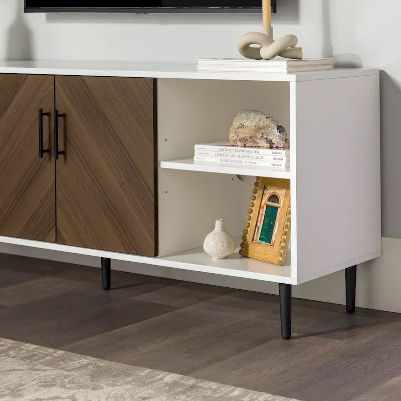 58-Inch Modern TV Console with Bookmatch Doors and Adjustable Shelves