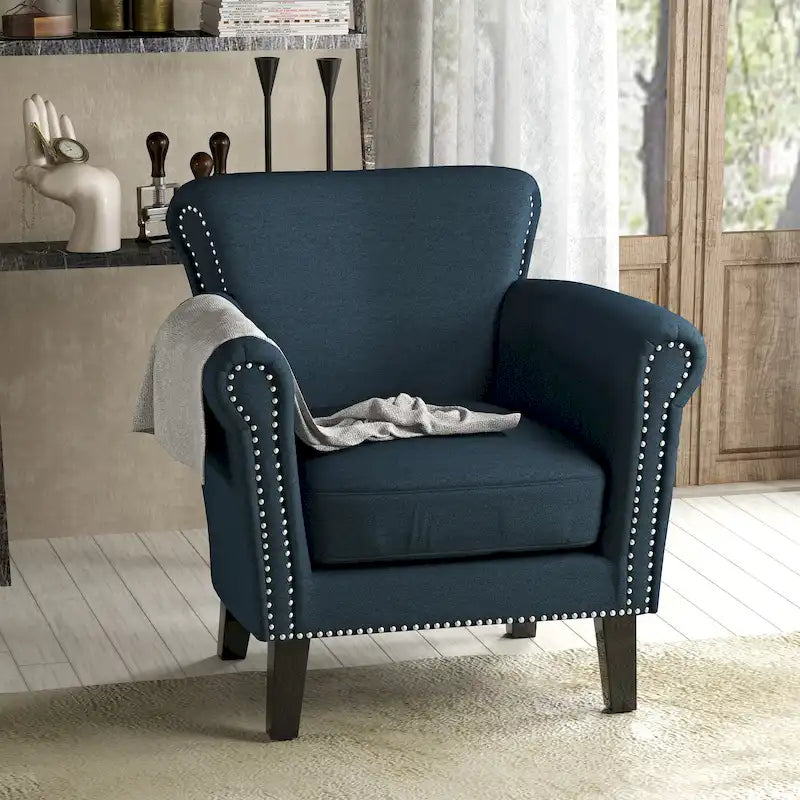 Navy Blue 31 Inch Upholstered Club Chair with Nailhead Trim