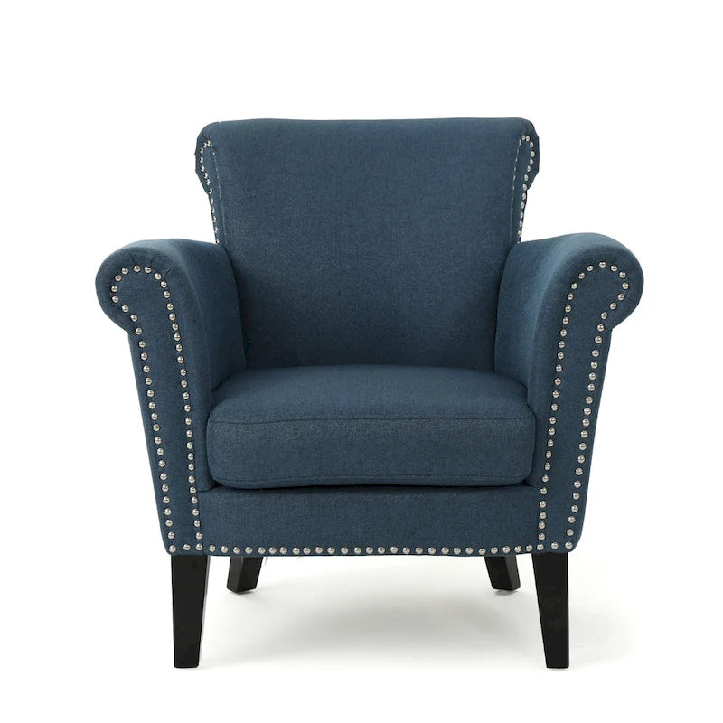 Navy Blue 31 Inch Upholstered Club Chair with Nailhead Trim