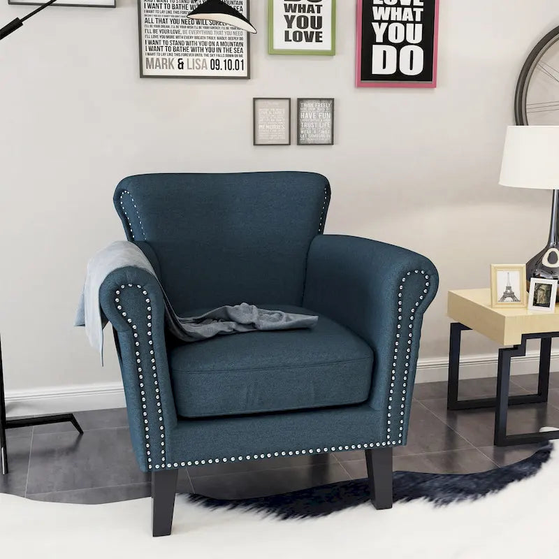Navy Blue 31 Inch Upholstered Club Chair with Nailhead Trim