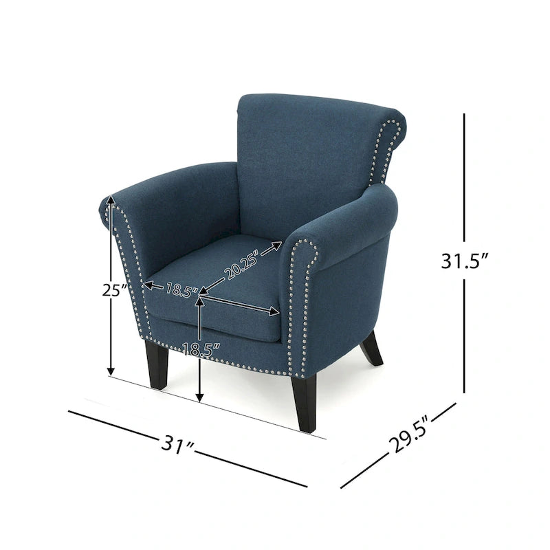 Navy Blue 31 Inch Upholstered Club Chair with Nailhead Trim