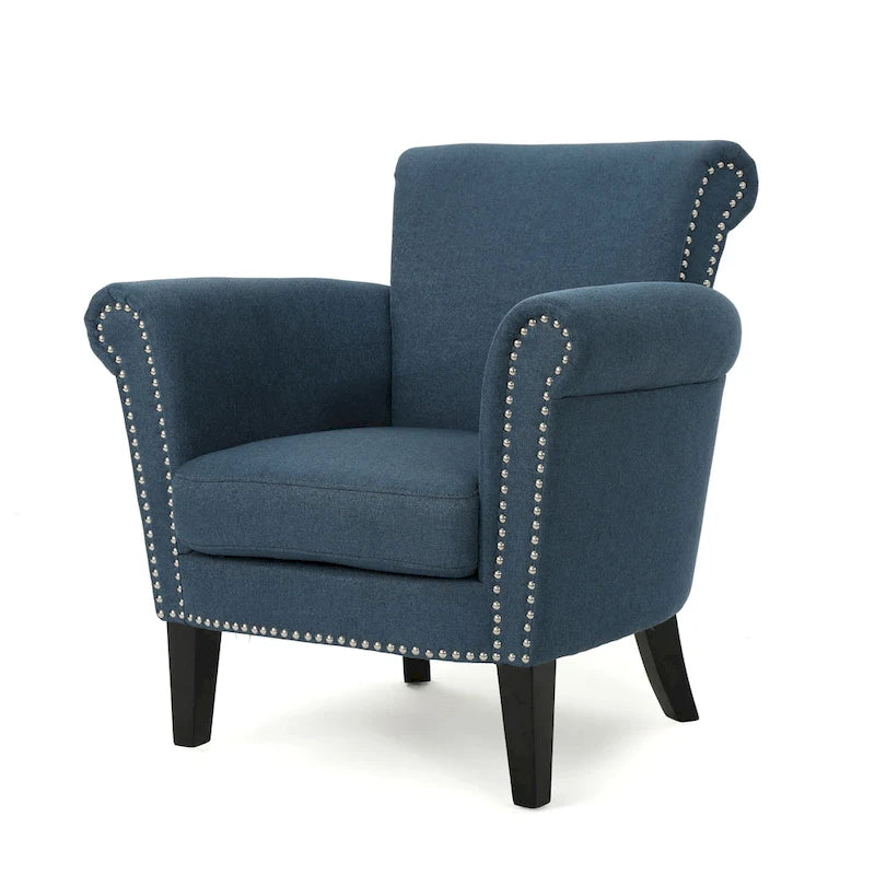 Navy Blue 31 Inch Upholstered Club Chair with Nailhead Trim