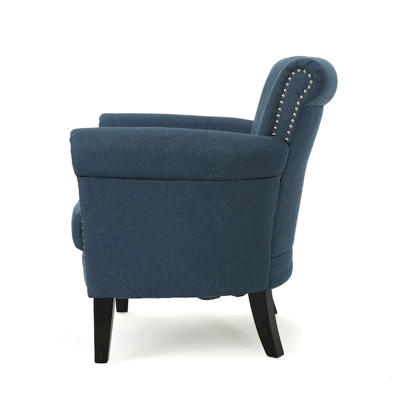 Navy Blue 31 Inch Upholstered Club Chair with Nailhead Trim