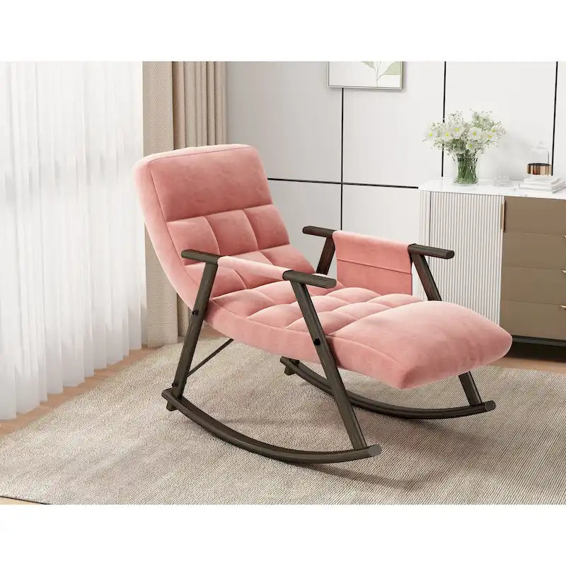 Folding Rocking Chair with Adjustable High Back and Footrest