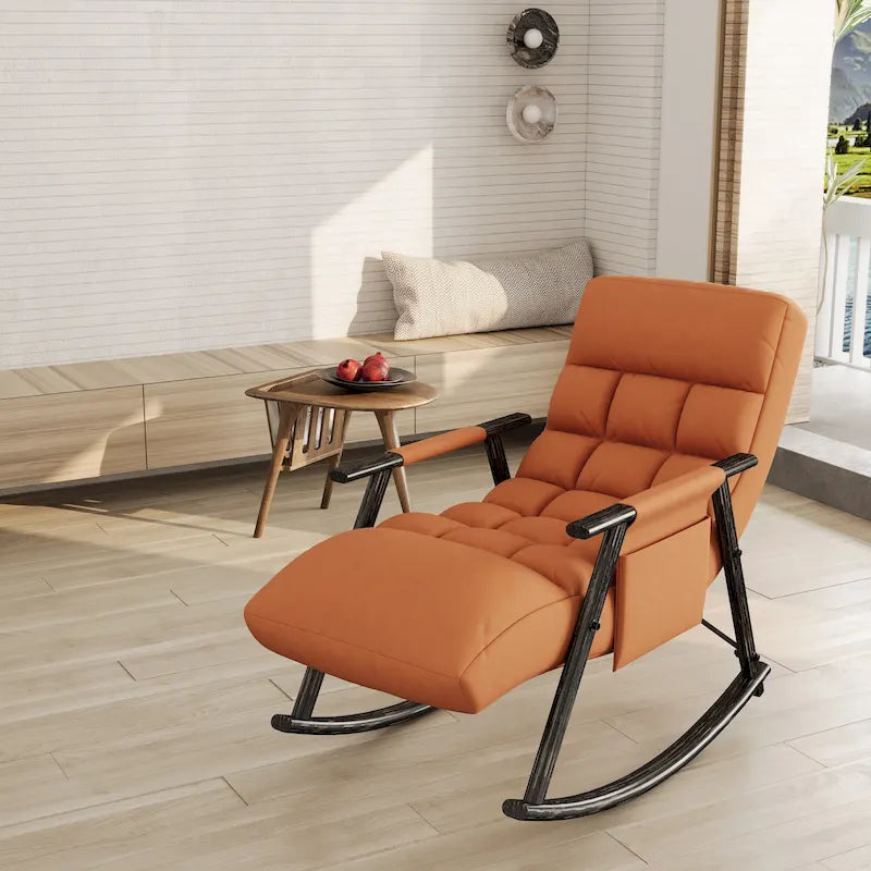 Folding Rocking Chair with Adjustable High Back and Footrest