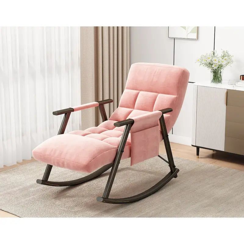 Folding Rocking Chair with Adjustable High Back and Footrest