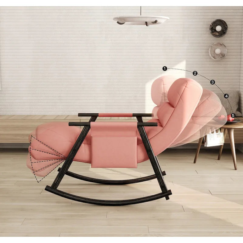 Folding Rocking Chair with Adjustable High Back and Footrest