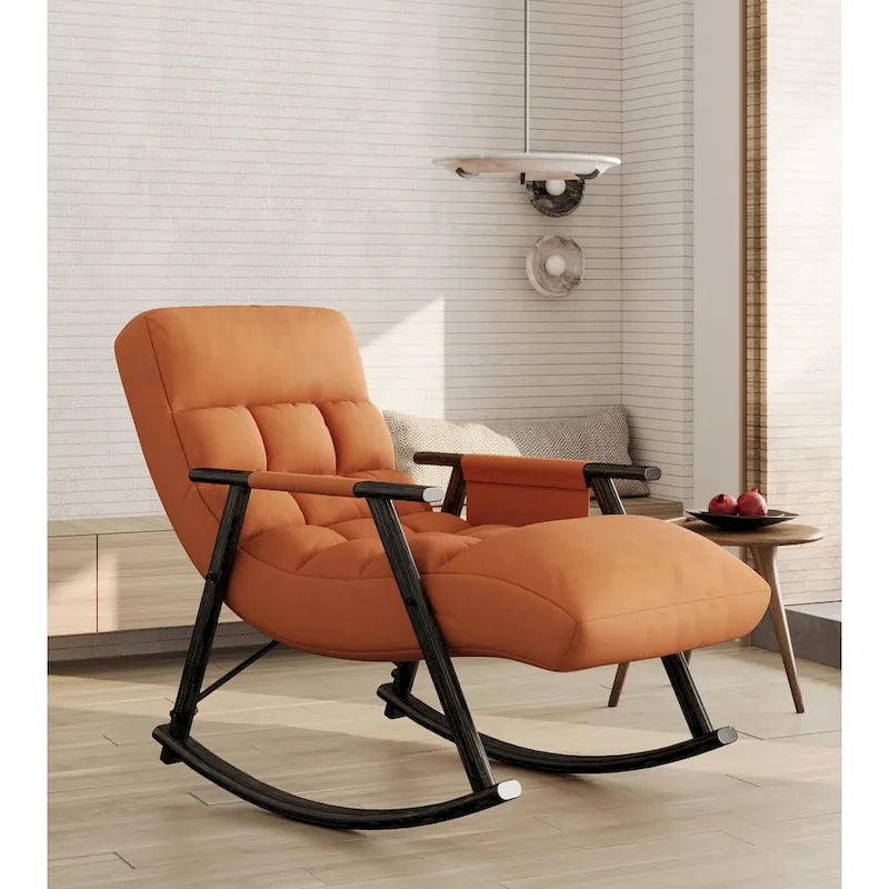 Folding Rocking Chair with Adjustable High Back and Footrest