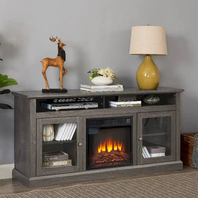 60 Inch Fireplace TV Stand with Glass Doors for TVs Up to 65 Inches