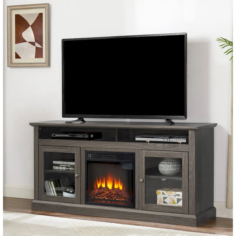 60 Inch Fireplace TV Stand with Glass Doors for TVs Up to 65 Inches