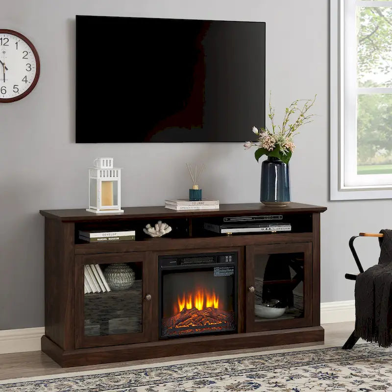 60 Inch Fireplace TV Stand with Glass Doors for TVs Up to 65 Inches