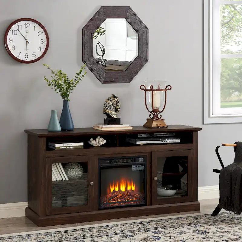 60 Inch Fireplace TV Stand with Glass Doors for TVs Up to 65 Inches
