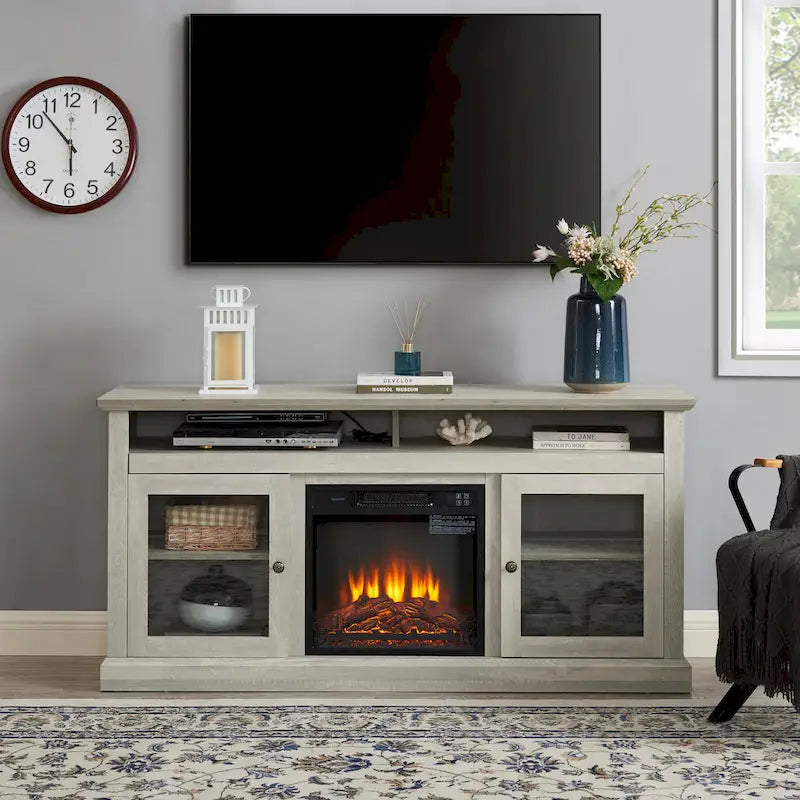 60 Inch Fireplace TV Stand with Glass Doors for TVs Up to 65 Inches