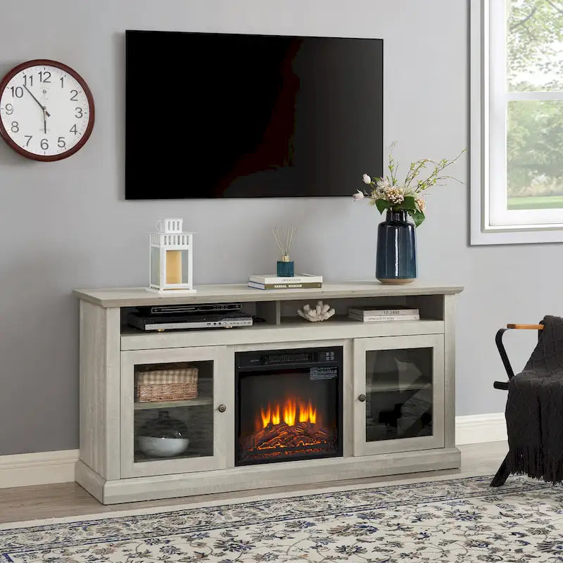 60 Inch Fireplace TV Stand with Glass Doors for TVs Up to 65 Inches