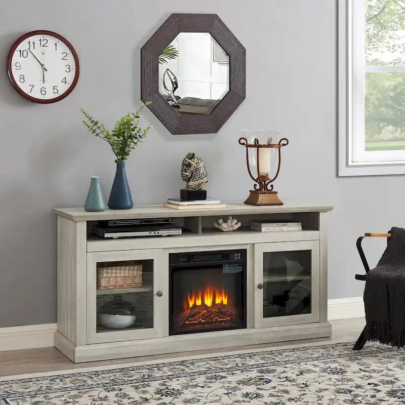 60 Inch Fireplace TV Stand with Glass Doors for TVs Up to 65 Inches