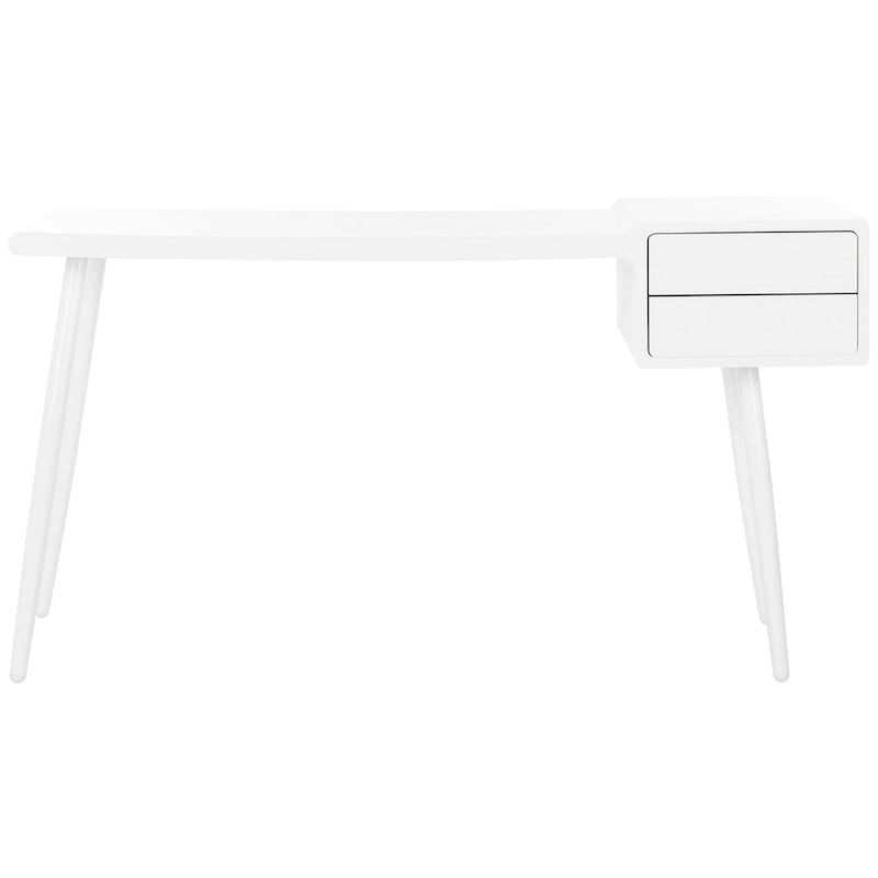 Mid-Century Scandinavian White Two-Drawer Desk with Metal Legs