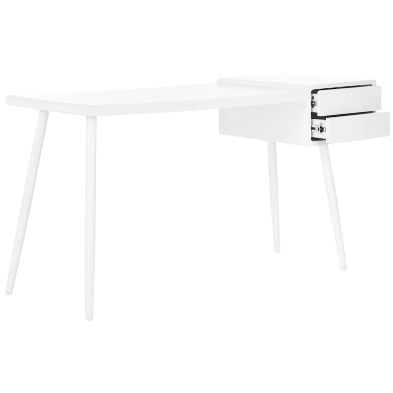 Mid-Century Scandinavian White Two-Drawer Desk with Metal Legs