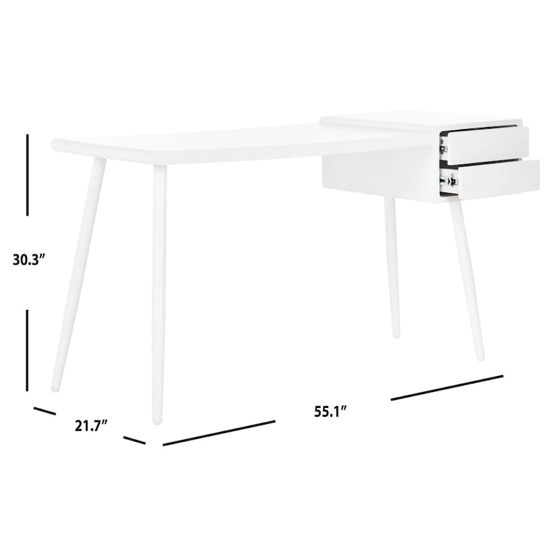 Mid-Century Scandinavian White Two-Drawer Desk with Metal Legs